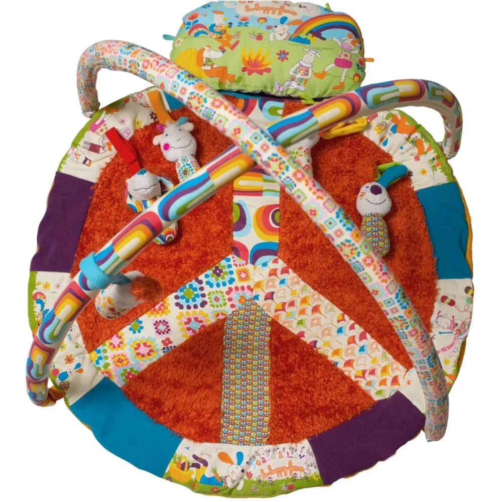 Ebulobo - Mata edukacyjna z pałąkiem dla niemowląt - vintage - Happy Farm