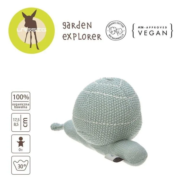 Lassig - Dziergana przytulanka z grzechotką - Garden Explorer - Ślimak - szarozielony