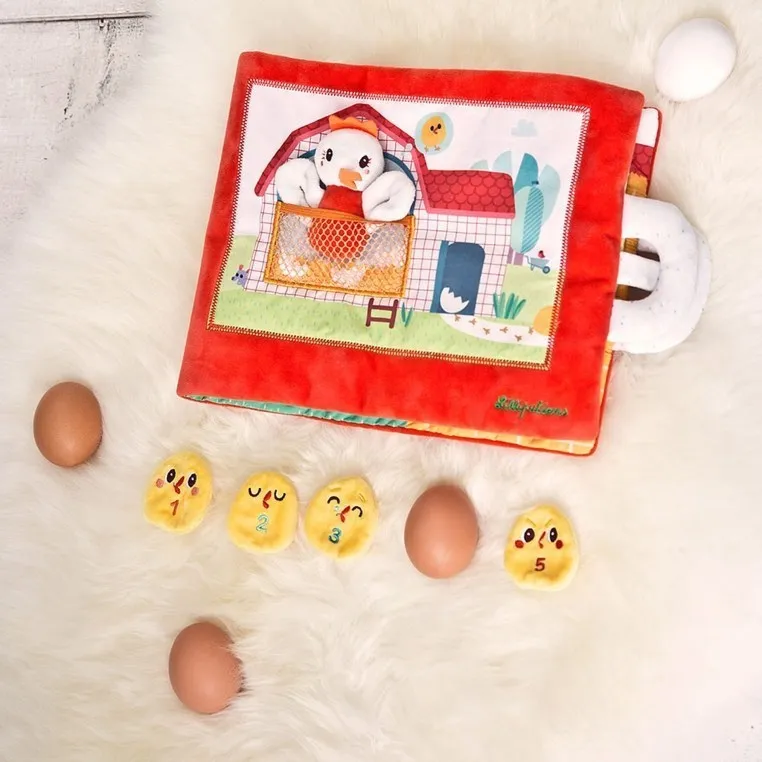 Lilliputiens - Książeczka z mini-przytulankami wielofunkcyjna „Paulette szuka swoich kurczaczków” Kokoszka Paulette