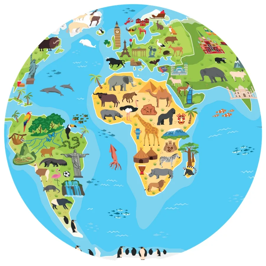 Piłka Balonowa Globus Kontynenty ze zwierzątami
